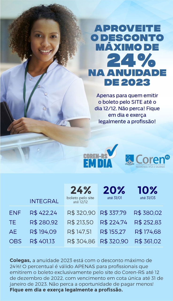 A emissão do boleto para anuidades de 2023.